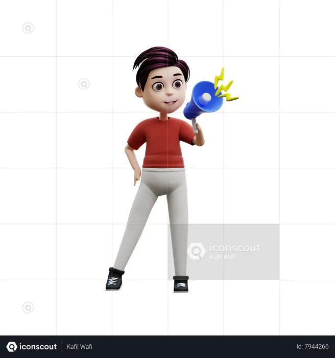 Student Boy Using A Megaphone  3D Illustration