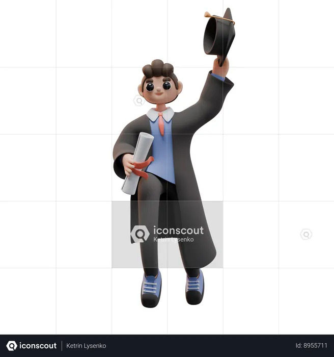Student Boy With Certificate  3D Illustration