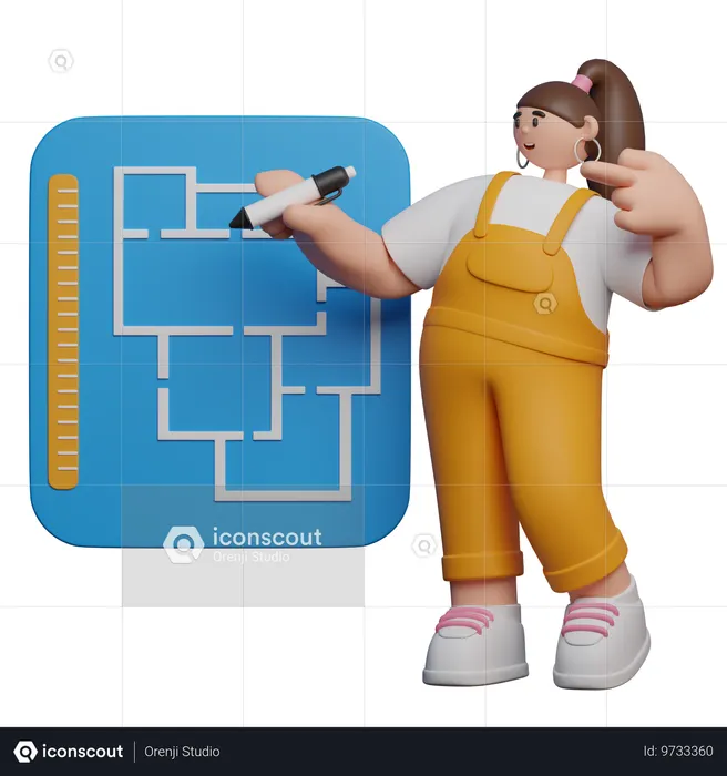 Student entwirft Architekturplan  3D Icon