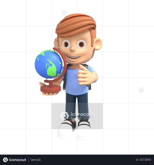 Student holding Globe  3D Illustration