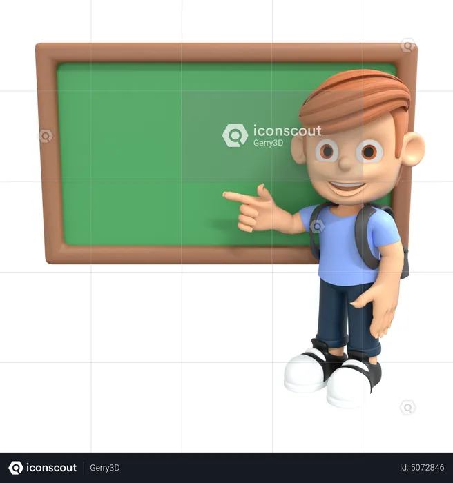 Student Leaning on Blackboard  3D Illustration