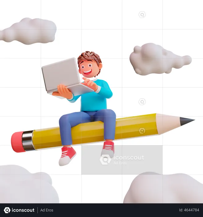 Student Online Learning with laptop  3D Illustration