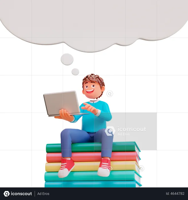 Student Online Learning with laptop  3D Illustration