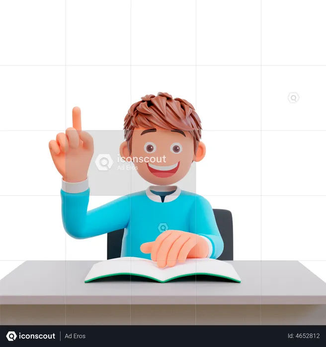 Student raises his hand  3D Illustration
