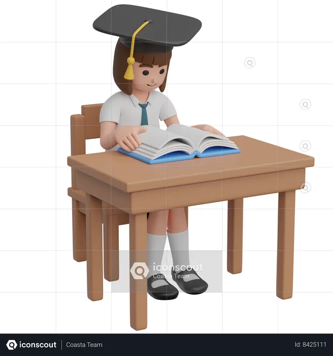 Student Reading Book  3D Illustration