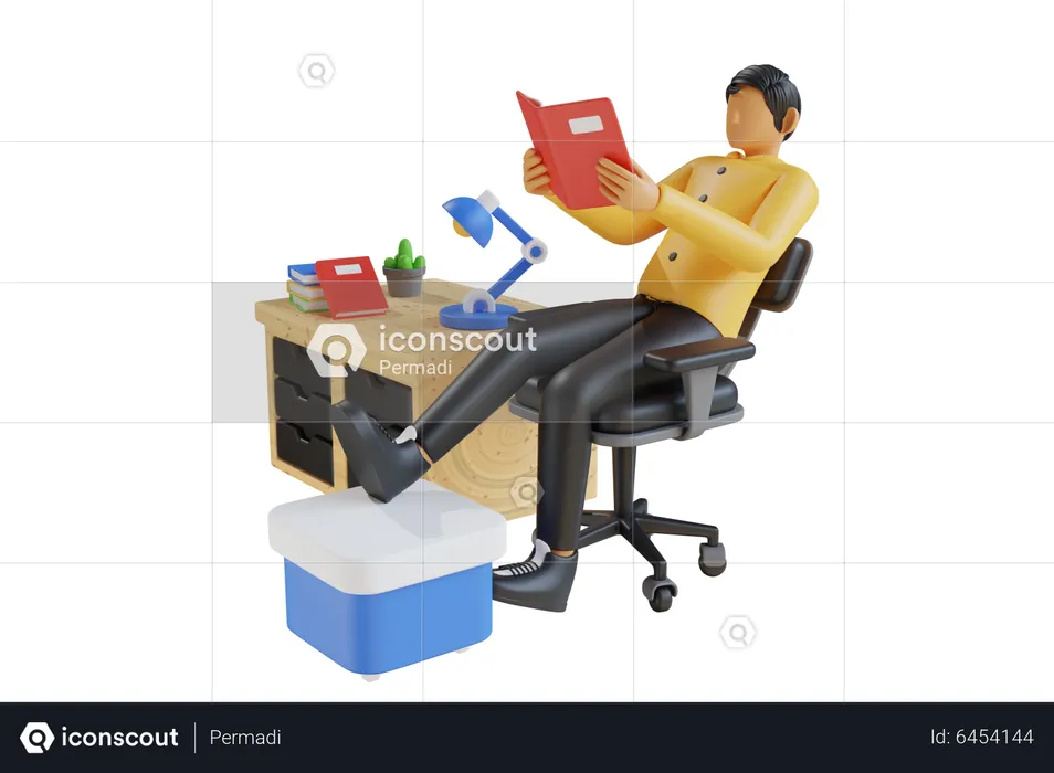Student reading book while sitting on desk  3D Illustration