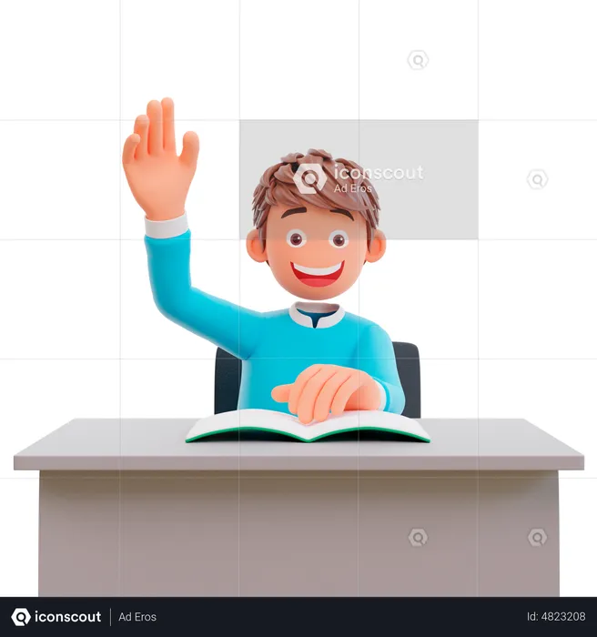 Student waving his hand  3D Illustration