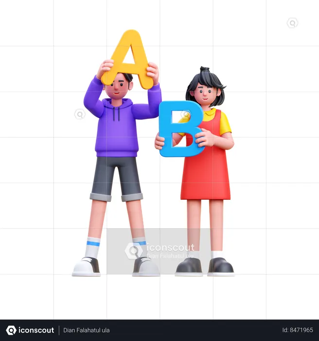 Students Holding Alphabets  3D Illustration