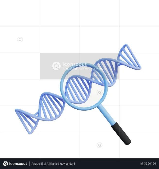 Studying DNA with magnifying glass  3D Illustration