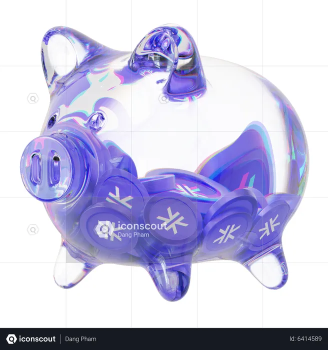 Stx Clear Glass Piggy Bank With Decreasing Piles Of Crypto Coins  3D Icon