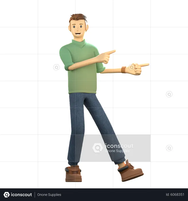 Stylist boy pointing at right side  3D Illustration