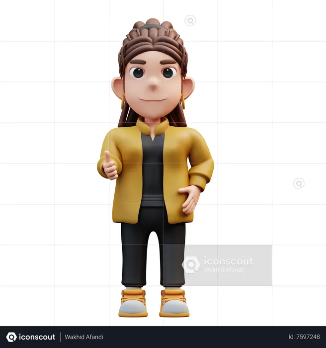 Stylist Girl Gesture Thumbs Up  3D Illustration
