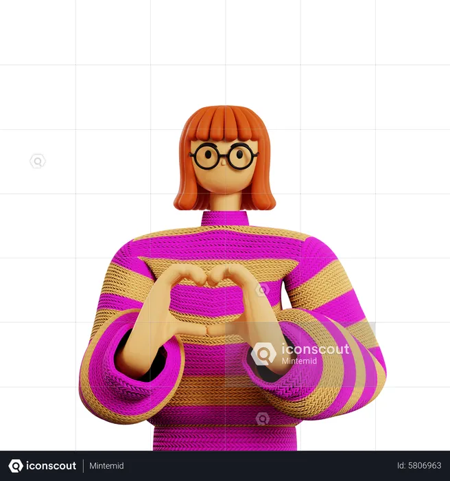 Stylist girl Showing love gesture pose  3D Illustration