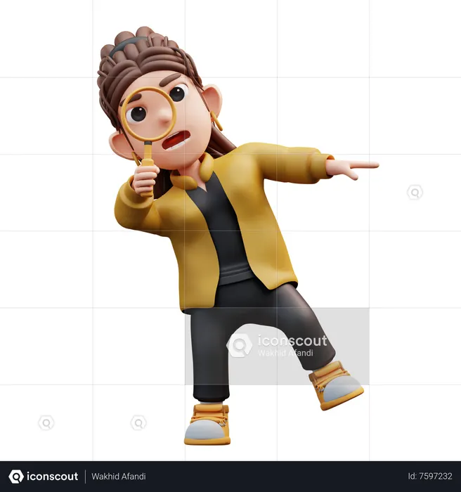 Stylist Girl Standing By Holding A Magnifying Glass For Analysis  3D Illustration