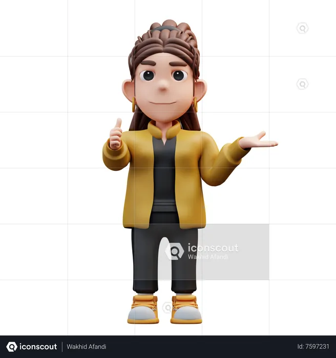 Stylist Girl Standing With A Thumbs Up Gesture And Pointing To The Side  3D Illustration