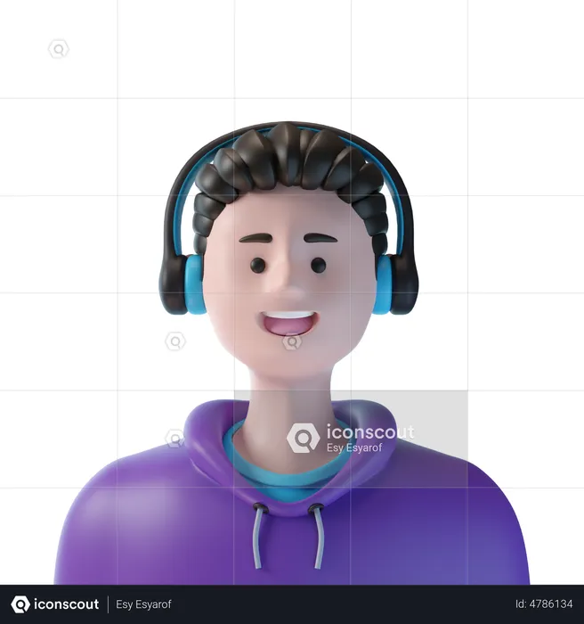 Stylist, Junge, Mit, Kopfhörer  3D Icon