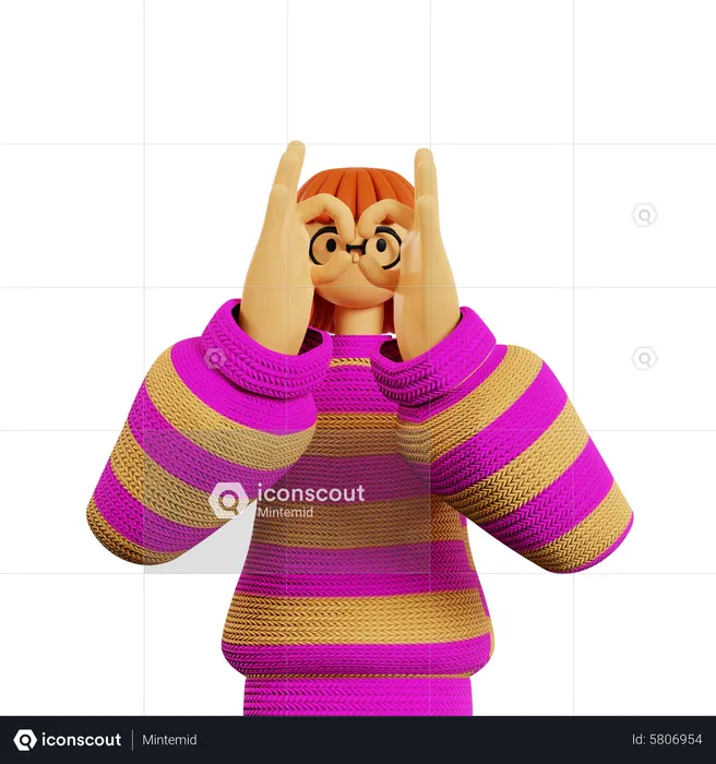 Stylist lady standing and giving telescope pose  3D Illustration