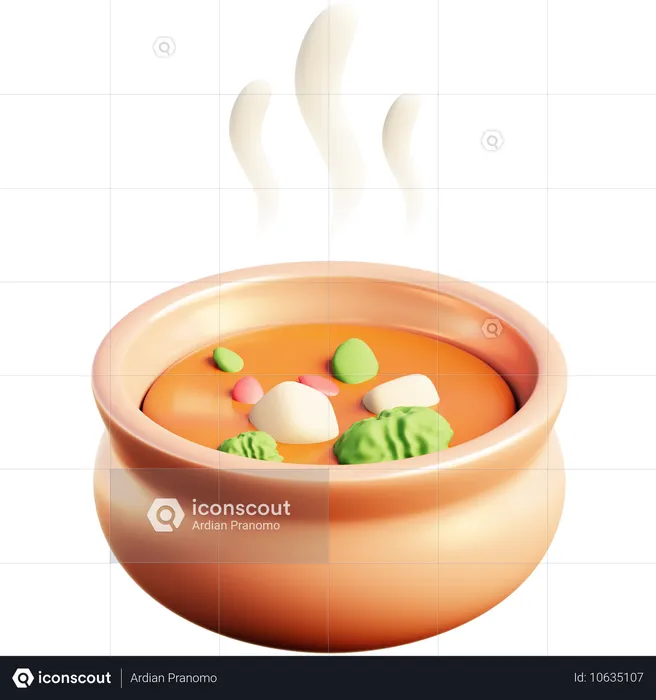 Stylized Bowl Of Soup With Steaming Aroma  3D Icon