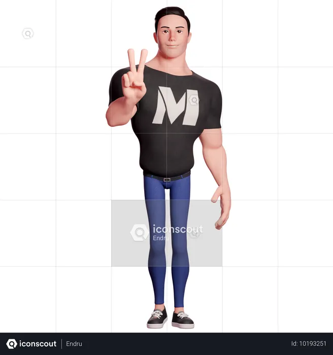 Stylized Man Doing Peace Hand Gesture With Right Hand  3D Icon