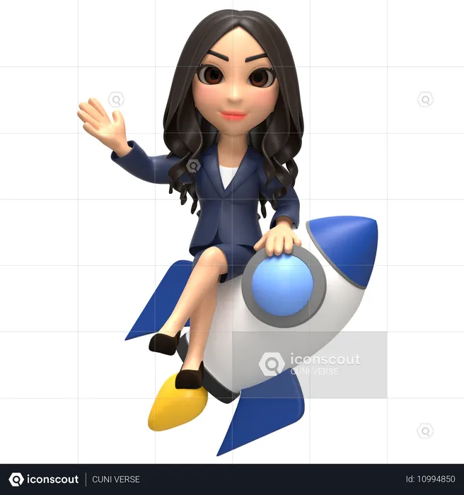 Successful Business Girl In Rocket  3D Illustration