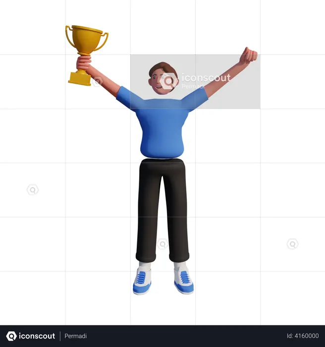 Successful business man holding a trophy  3D Illustration