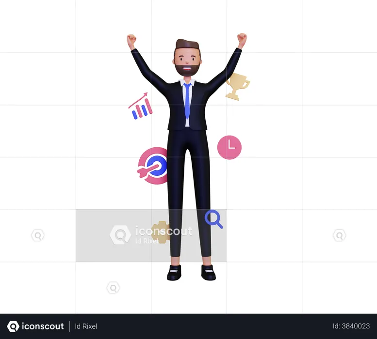 Successful businessman archive personal growth development  3D Illustration