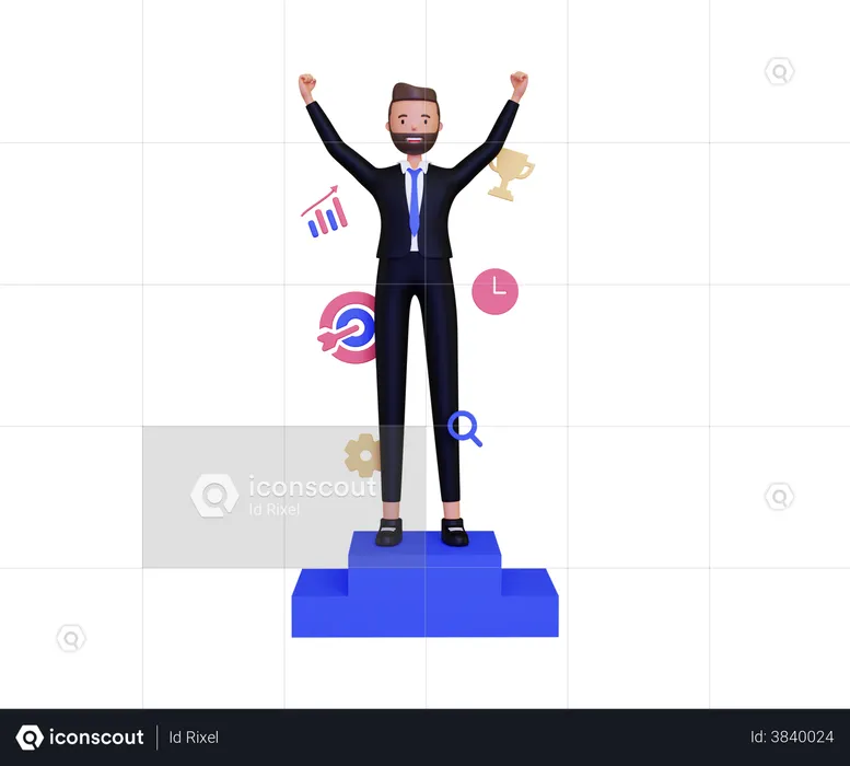 Successful businessman celebrating personals goal  3D Illustration