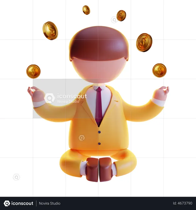 Successful Businessman in meditation pose  3D Icon