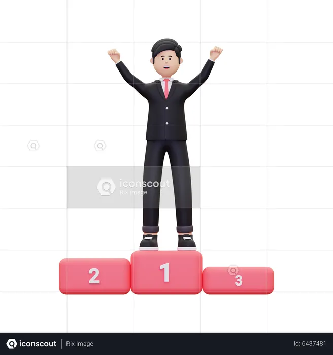 Successful Businessman On Achievement Podium  3D Illustration