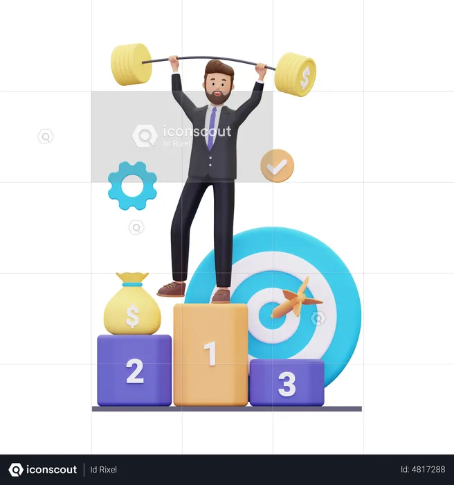 Successful businessman on achievement podium  3D Illustration