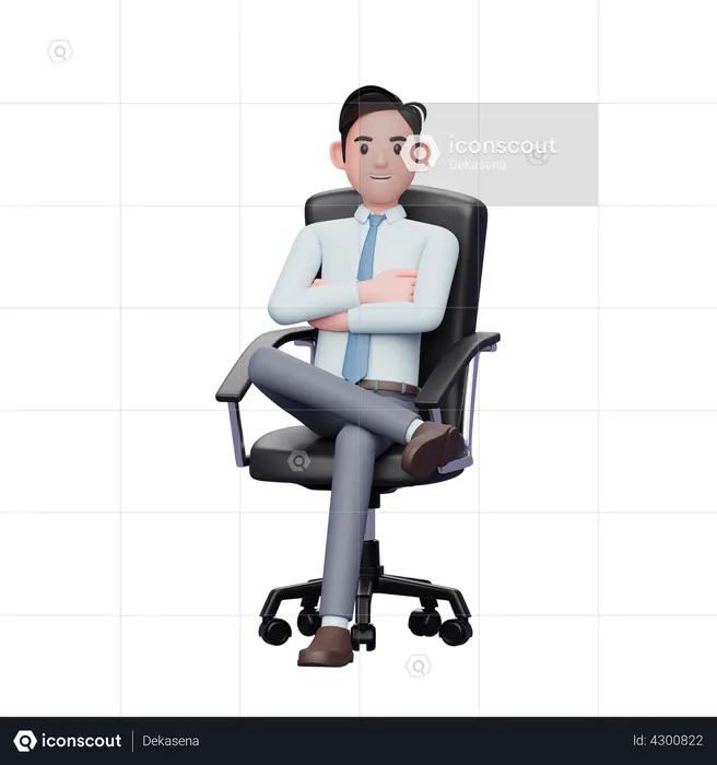 Successful businessman sitting on chair with arms crossed on chest  3D Illustration
