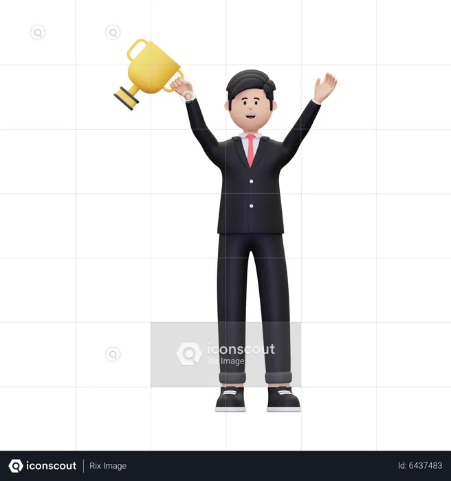 Successful Businessman With Trophy  3D Illustration