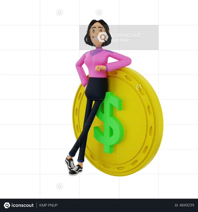 Successful Businesswoman with dollar coin  3D Illustration