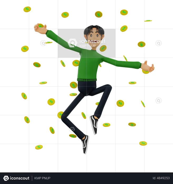 Successful Investor jumping in air  3D Illustration