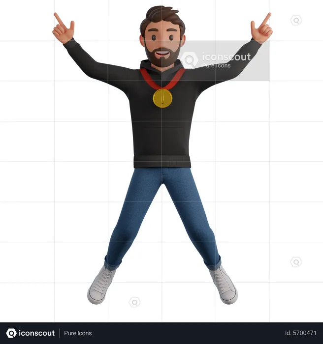 Successful man giving victory pose  3D Illustration