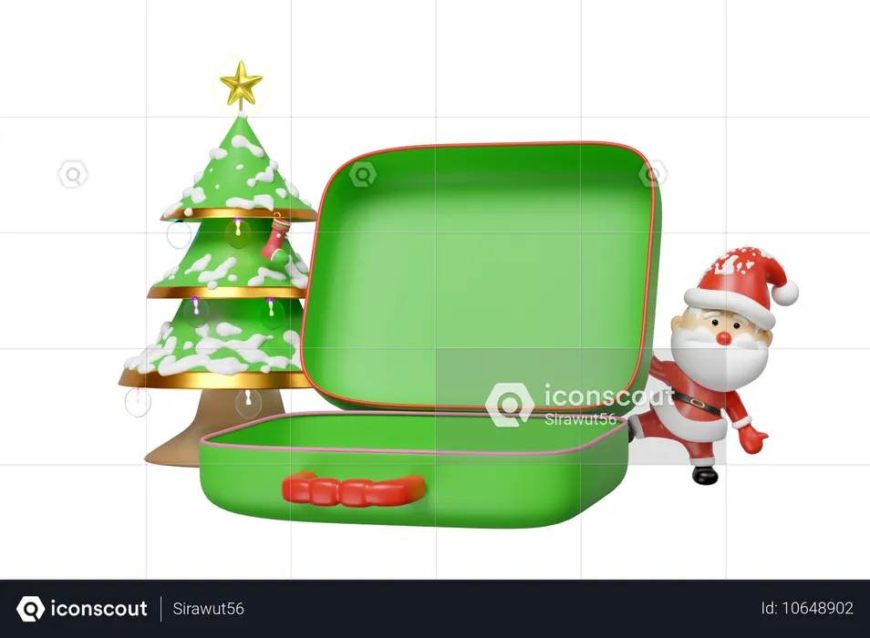 Suitcase Empty With Santa Claus  3D Illustration