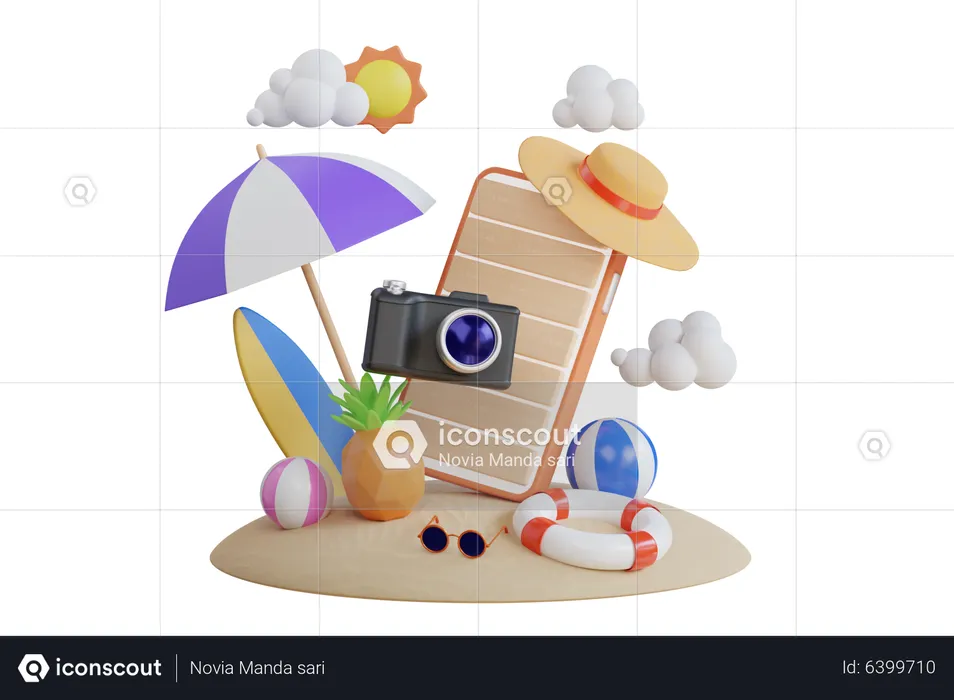 Summer beach traveler  3D Illustration