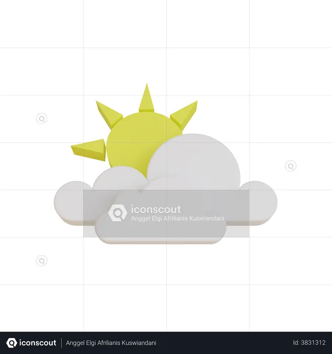 Sun With Cloud  3D Illustration