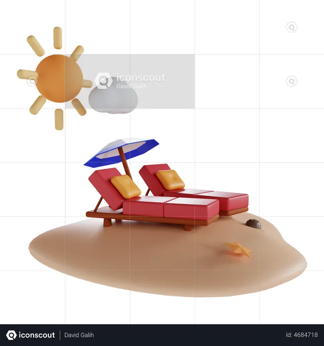 Sunbathing On The Beach  3D Illustration