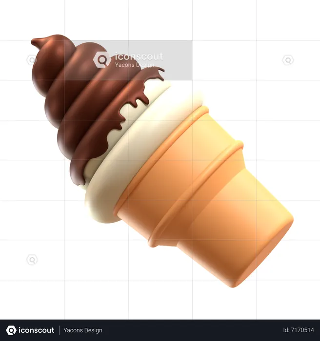 Sundae choco baunilha casquinha de sorvete suave  3D Icon