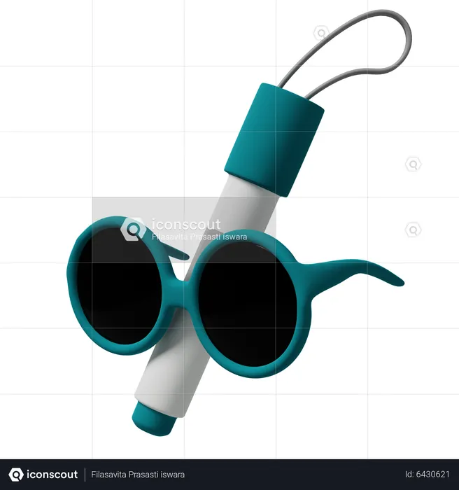 Sunglasses And Blind Walking Pole  3D Icon