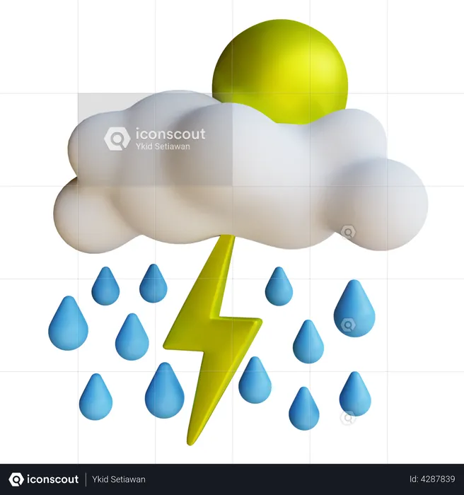 Sunny Days Thunder Rain  3D Illustration