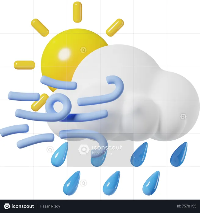 Sunny Windy Drizzling  3D Icon