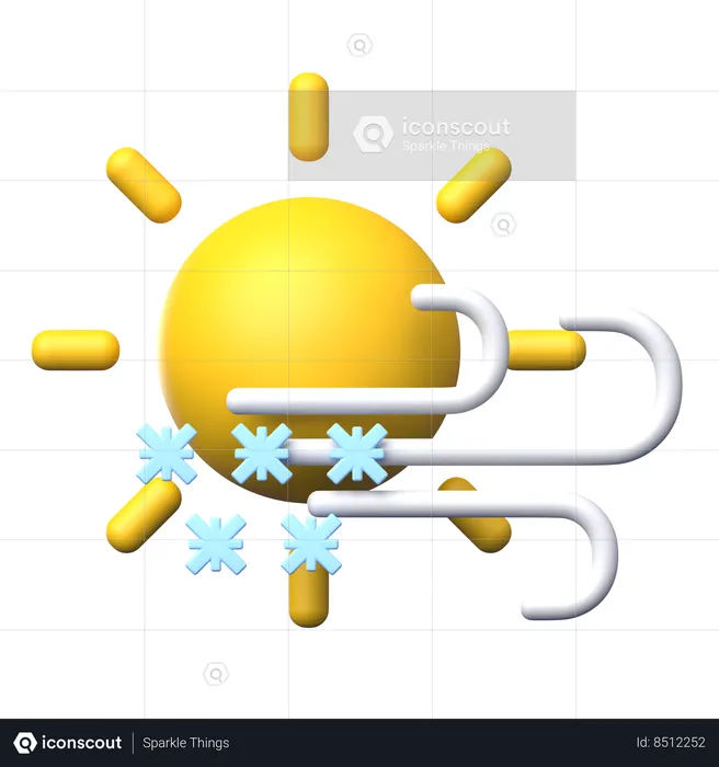 Sunny With Wind and Snow  3D Icon