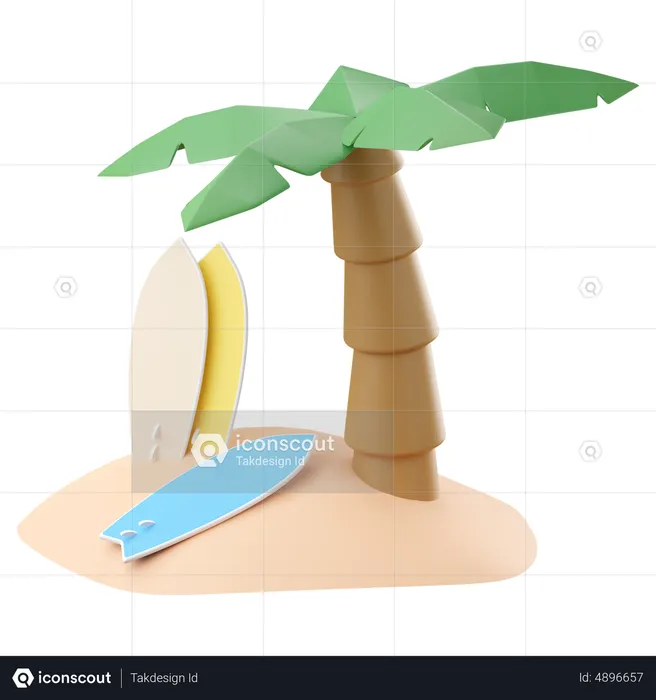 Surfboards with coconut palm tree  3D Icon