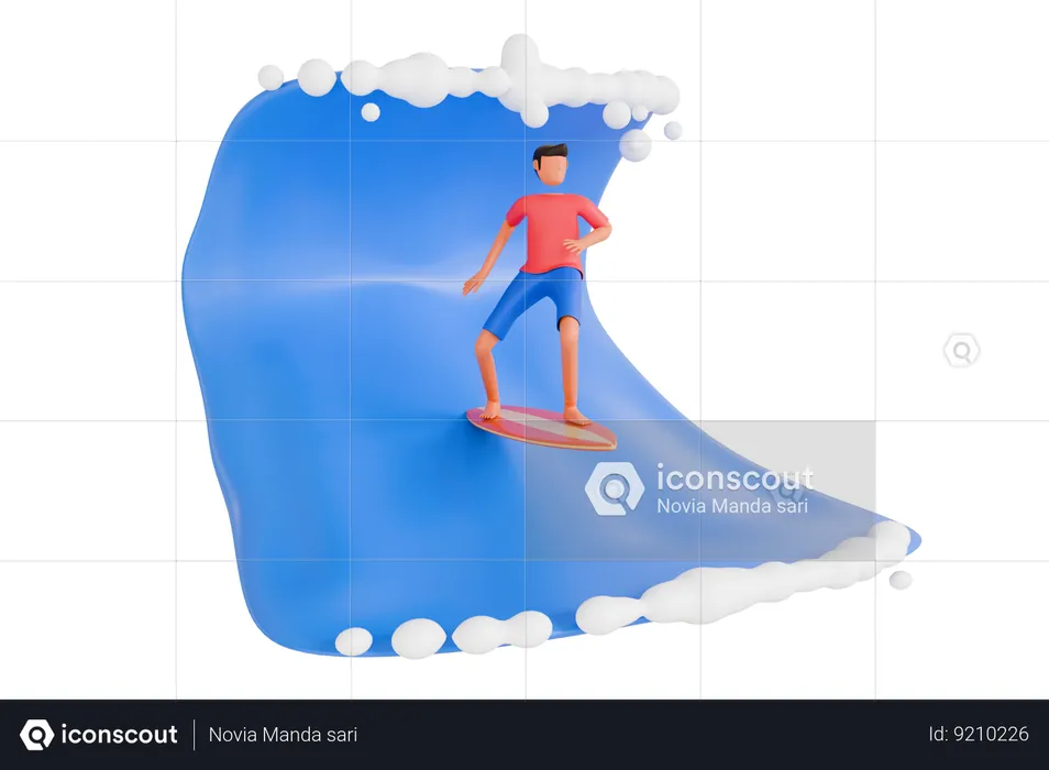 Surfing  3D Illustration