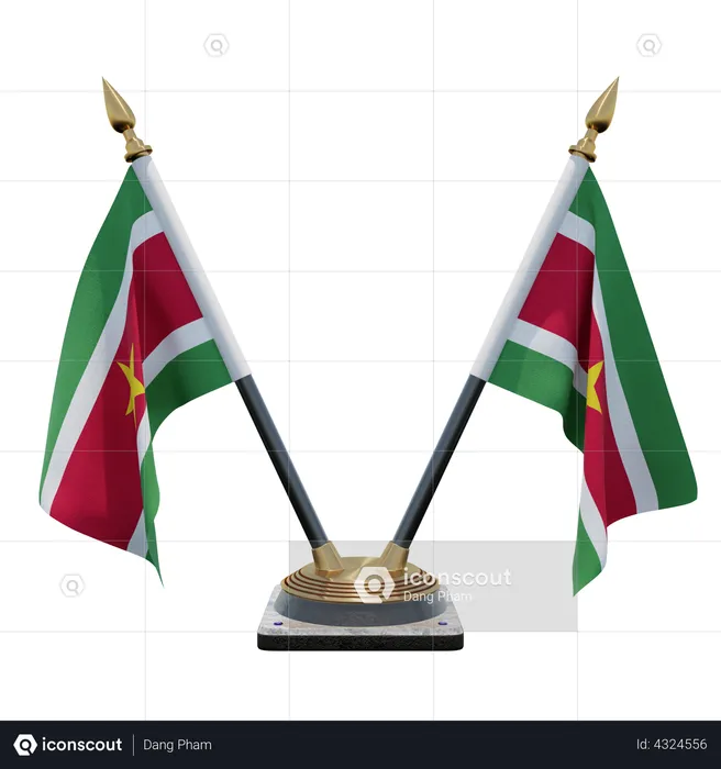 Suriname Double Desk Flag Stand Flag 3D Illustration