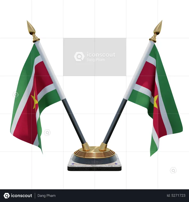 Suriname Double (V) Desk Flag Stand Flag 3D Icon