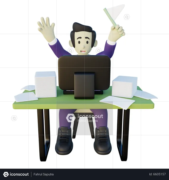 Surrendered Office Employee with White Flag  3D Illustration