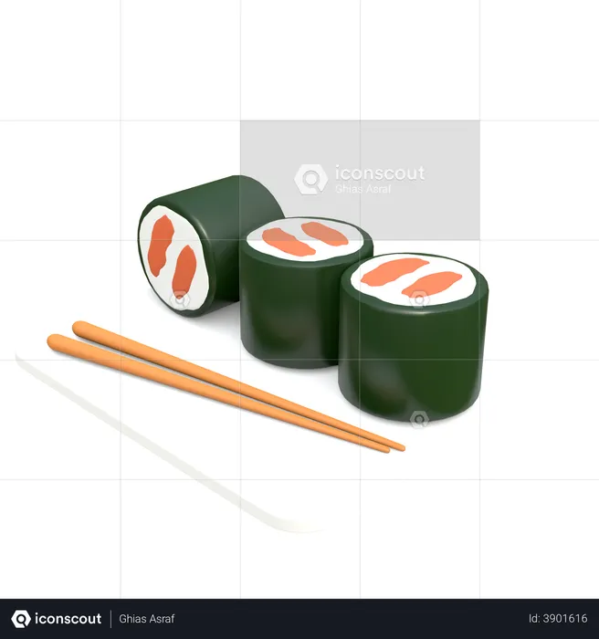 Sushi con palillos  3D Illustration